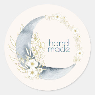Sticker Rond Aquarelle Croissant Lune floral artisanal