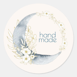 Sticker Rond Aquarelle Croissant Lune floral artisanal