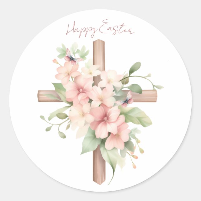 Sticker Rond Aquarelle Croix de Pâques personnalisée (Devant)