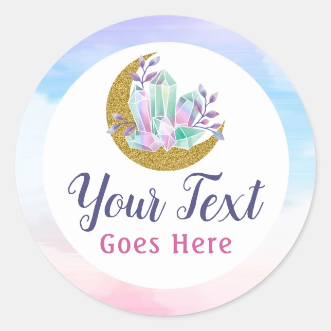 Sticker Rond Aquarelle Crystals & Gold Crescent Moon Boutique (Devant)