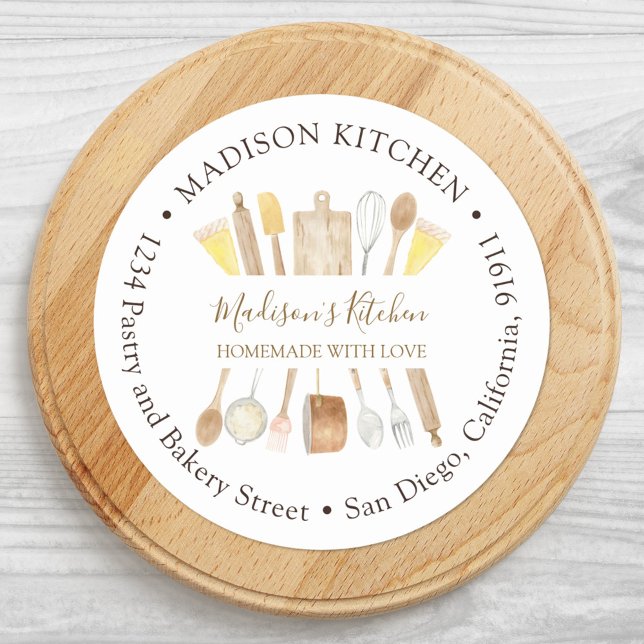 Sticker Rond Aquarelle Cuisine Cuisine Ustensiles Retourner Adr (Close up)