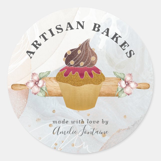 Sticker Rond Aquarelle Cupcake boulangerie pâtisserie Chef (Devant)