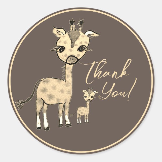 Sticker Rond Aquarelle Cute Giraffe Merci rustique (Devant)