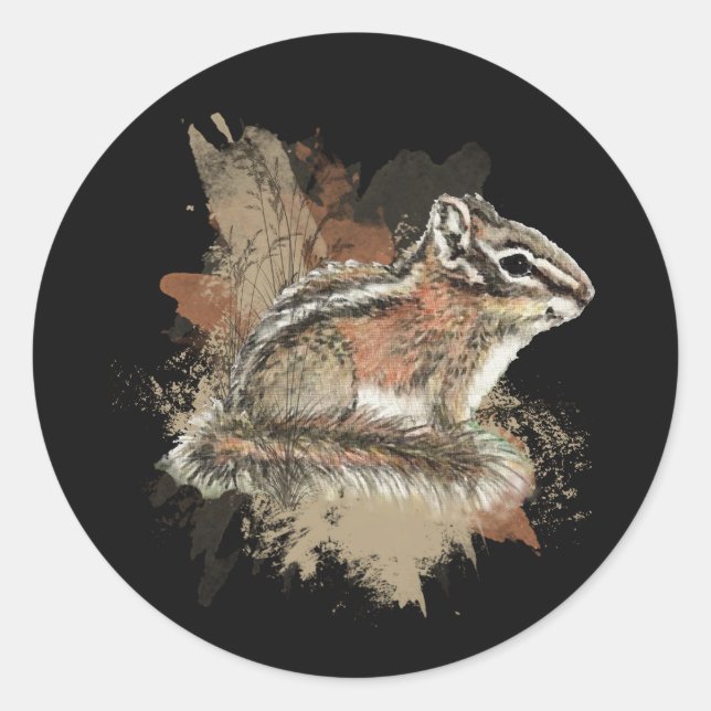 Sticker Rond Aquarelle Cute Little Chipmunk Animal Wildlife (Devant)