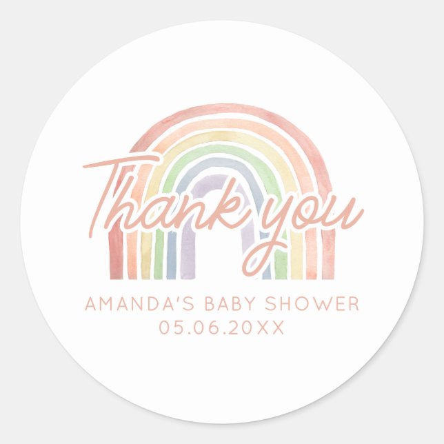 Sticker Rond Aquarelle Cute Pastel Baby shower arc-en-ciel Favo (Devant)