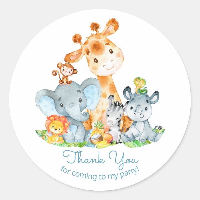 Sticker Rond Aquarelle Cute Safari Jungle Animaux Anniversaire (Devant)
