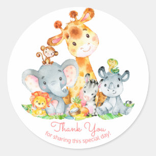 Sticker Rond Aquarelle Cute Safari Jungle Merci