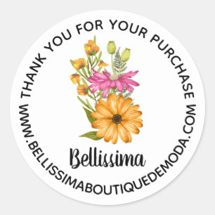 Sticker Rond Aquarelle d'affaires Merci floral rose jaune