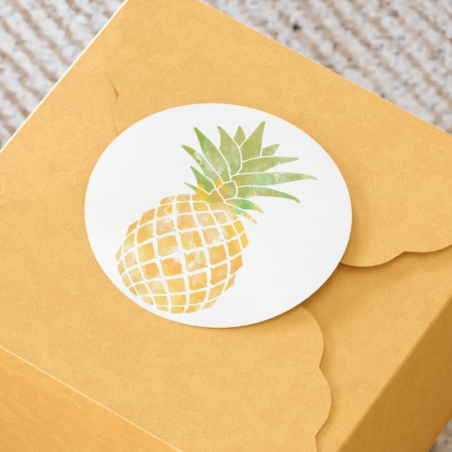 Sticker Rond Aquarelle d'ananas crayon jaune et vert (Créateur téléchargé)