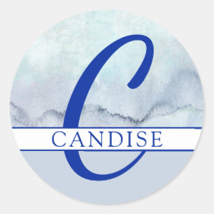 Sticker Rond Aquarelle de bleu de monogramme du nom  