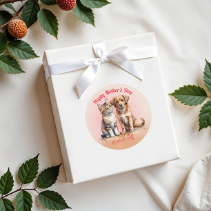 Sticker Rond Aquarelle de chat et chien mignonne