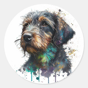 Sticker Rond Aquarelle de chiot à poils durs Dachshund