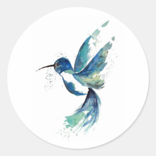 Sticker Rond Aquarelle de colibri bleu
