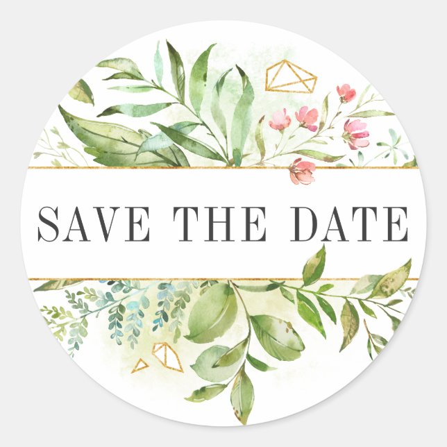 Sticker Rond Aquarelle de feuillage vert sauvage Enregistrer la (Devant)