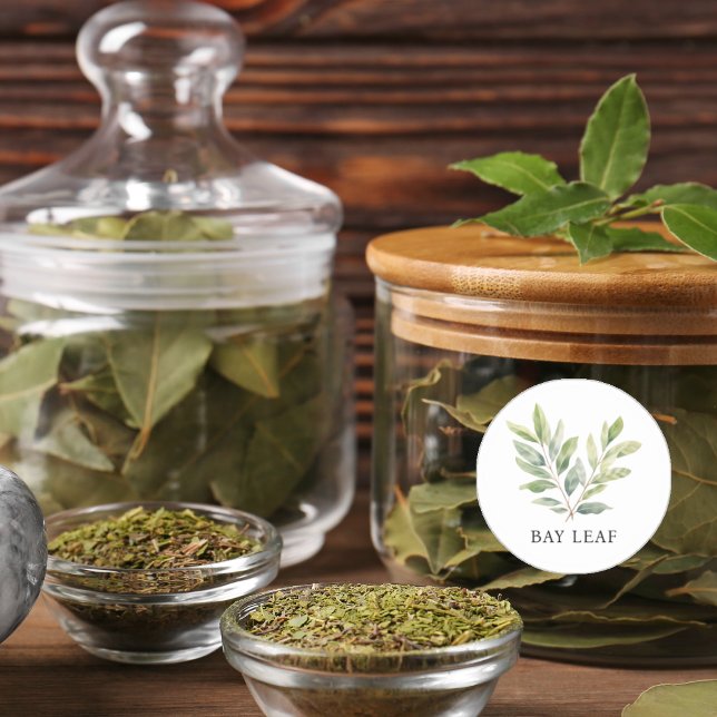 Sticker Rond Aquarelle de feuille de Herb Bay (Herb Bay Leaf Watercolor Classic Round Sticker)