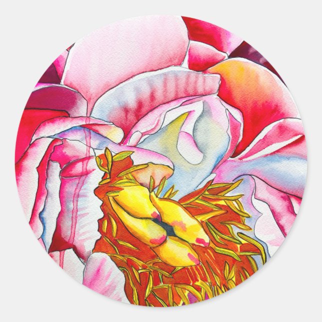 Sticker Rond Aquarelle de fleur rose (Devant)