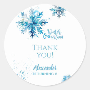 Sticker Rond Aquarelle de flocon de neige bleu hiver ONEderland