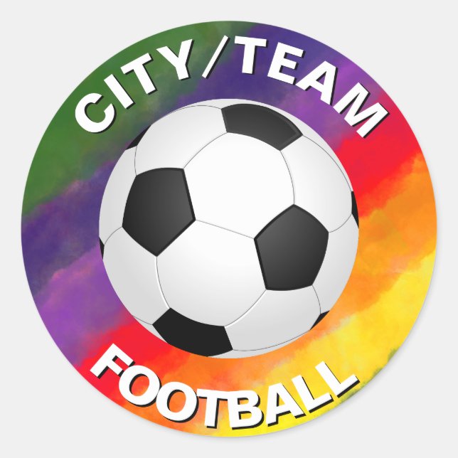 Sticker Rond Aquarelle de football personnalisable Arc-en-ciel (Devant)
