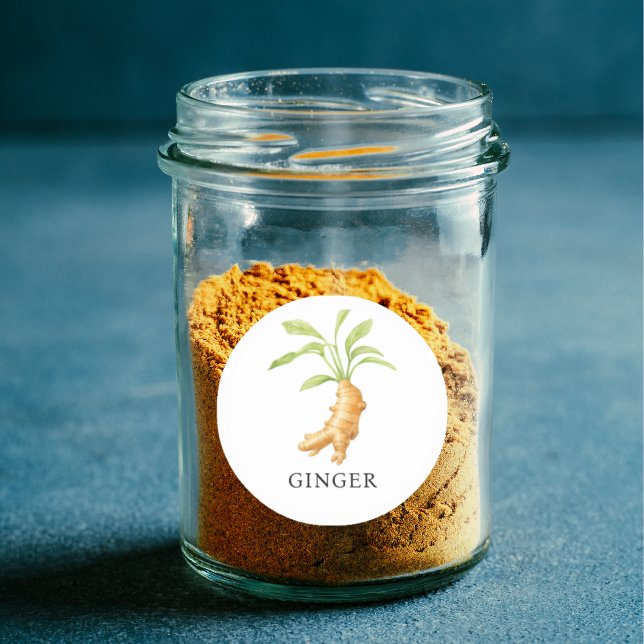 Sticker Rond Aquarelle de gingembre d'herbe (Herb Ginger Watercolor Classic Round Sticker)