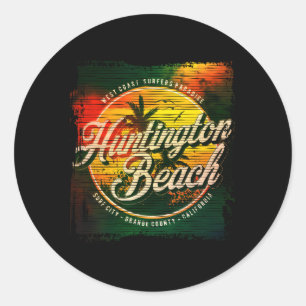 Sticker Rond Aquarelle de Huntington Beach Agée