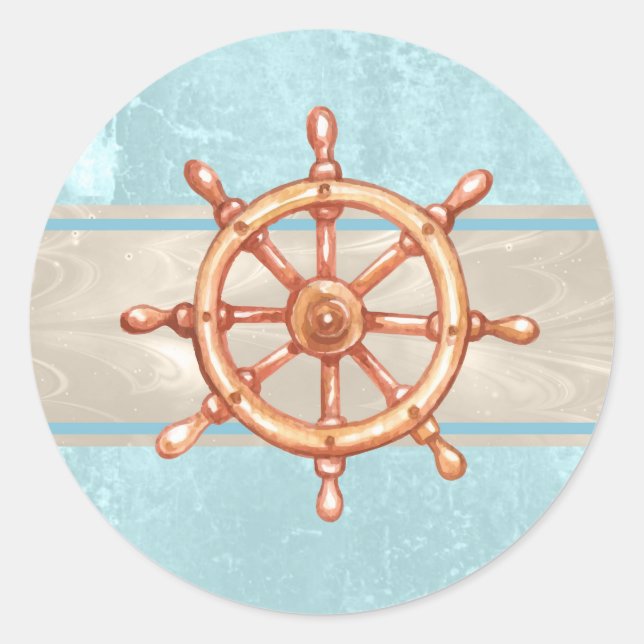 Sticker Rond Aquarelle de la roue de la barre de bateau ID385 (Devant)