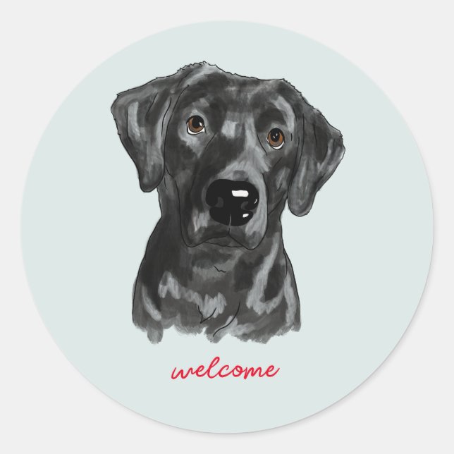 Sticker Rond Aquarelle de labrador noir (Devant)