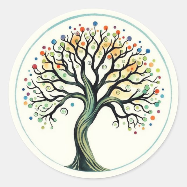 Sticker Rond Aquarelle de l'arbre de vie (Devant)