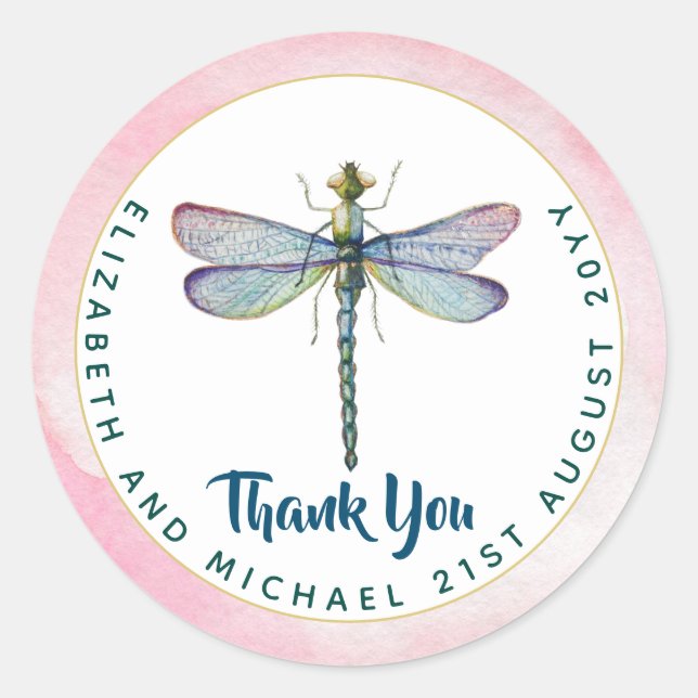 Sticker Rond Aquarelle de libellule pourpre Budget Mariage flor (Devant)