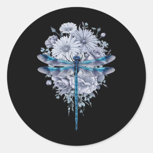 Sticker Rond Aquarelle de libellules bleues L'art Insecte la Te