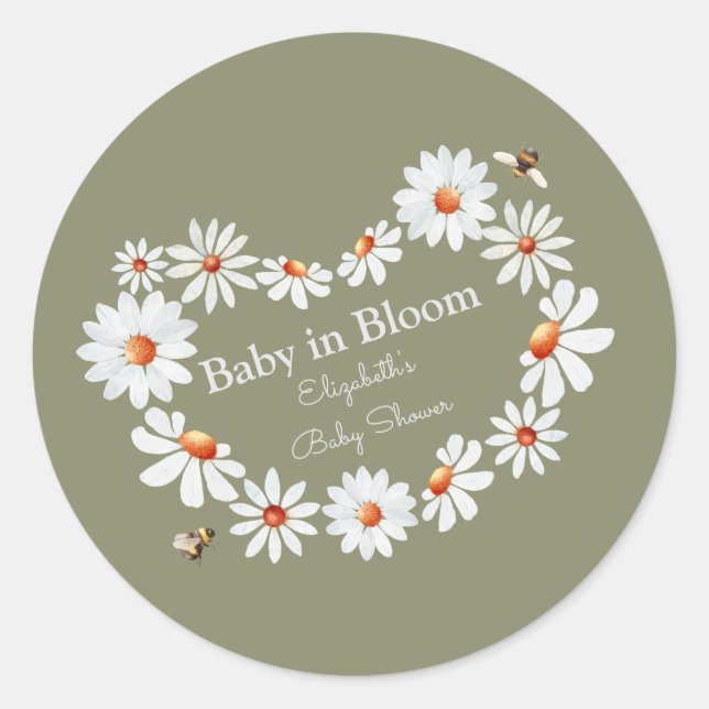 Sticker Rond Aquarelle de marguerite et Baby shower d'abeille (Devant)