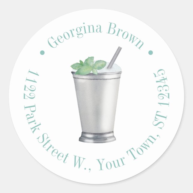 Sticker Rond Aquarelle de Mint Julep Cocktail Adresse de retour (Devant)