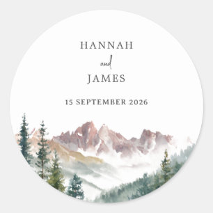 Sticker Rond Aquarelle de montagne Rustique Mariage extérieur
