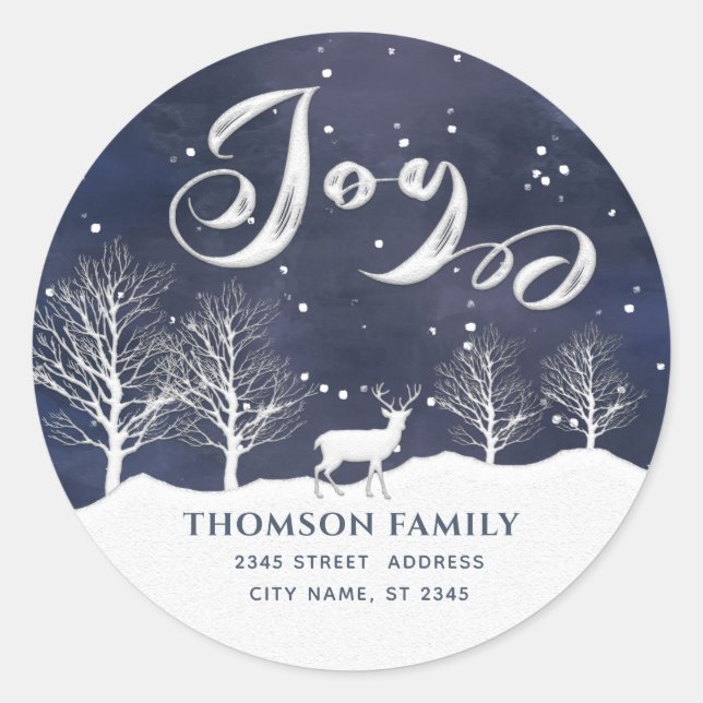 Sticker Rond Aquarelle de neige Scène hivernale Joie Vacances (Devant)