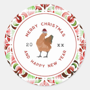 Sticker Rond Aquarelle de Noël de poulet