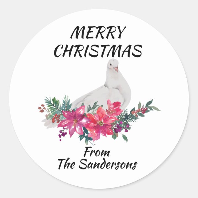 Sticker Rond Aquarelle de Noël Dove Floral Personnalisé (Devant)