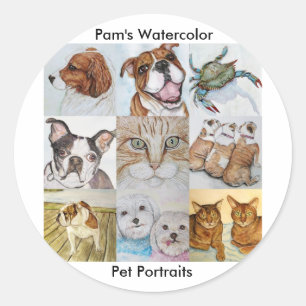 Sticker Rond Aquarelle de Pam, Portraits pour animaux