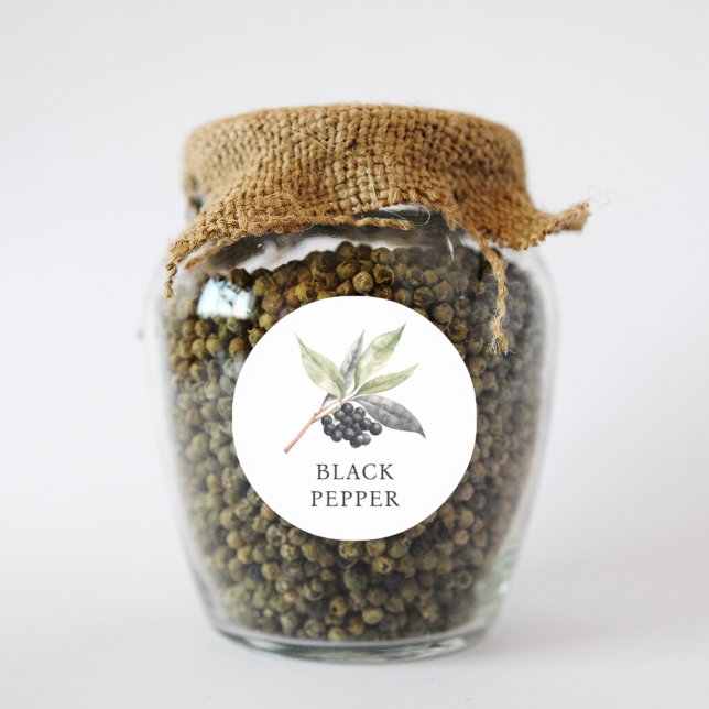 Sticker Rond Aquarelle de poivre noir Herbe (Herb Black Pepper Watercolor Classic Round Sticker)