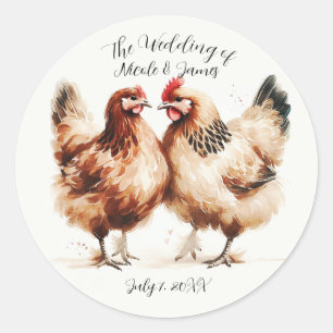 Sticker Rond Aquarelle de poulet Brown Mariage rustique