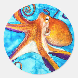 Sticker Rond Aquarelle de poulpe sous l'art marin