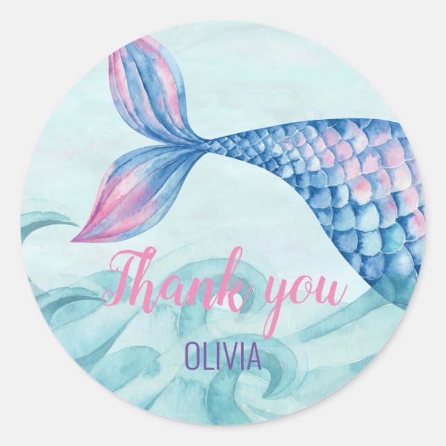 Sticker Rond Aquarelle de sirène anniversaire Favoriser vous re (Devant)