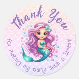 Sticker Rond Aquarelle de sirène Turquoise violet Merci Favoris