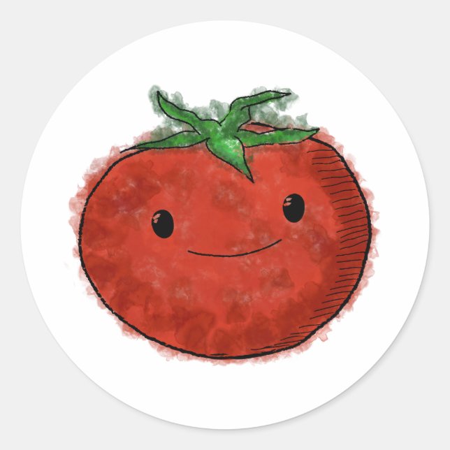 Sticker Rond Aquarelle de tomate mignonne (Devant)