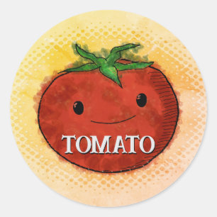 Sticker Rond Aquarelle de tomate mignonne Vintage style d'impre