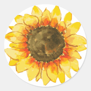 Sticker Rond Aquarelle de tournesol été brillante