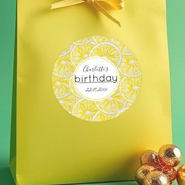 Sticker Rond Aquarelle de tranches de citron peinte à la main (Créateur téléchargé)