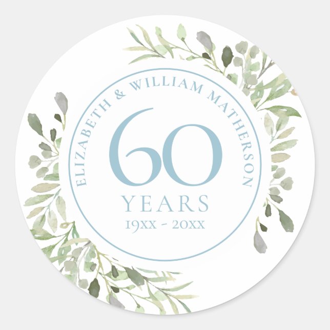 Sticker Rond Aquarelle de verdure pour le 60e anniversaire (Devant)
