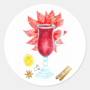 Sticker Rond Aquarelle de vin chaud