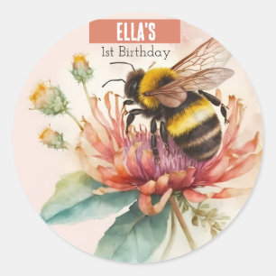 Sticker Rond Aquarelle d'été Bumblebee Premier anniversaire