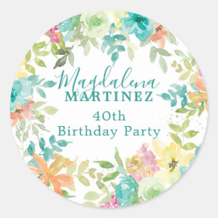 Sticker Rond Aquarelle d'été Floral Custom 40e anniversaire