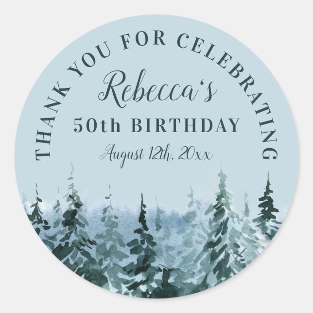 Sticker Rond Aquarelle d'hiver 50e anniversaire Merci Favor (Devant)